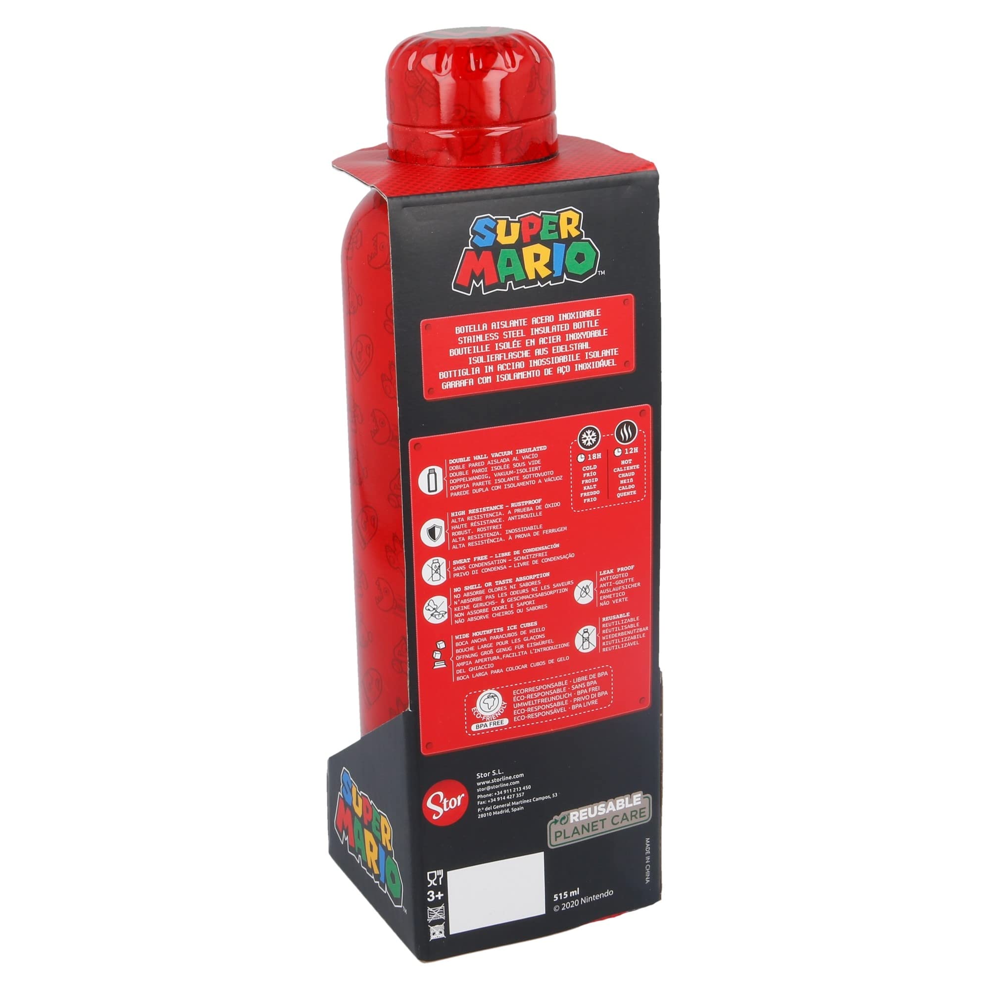 Botella De Agua Reutilizable TéRmica De Acero Inoxidable Con Doble Aislamiento De 515 Ml De Super Mario Botella De Agua Reutilizable TéRmica De Acero Inoxidable Con Doble Aislamiento De 515 Ml De Super Mario